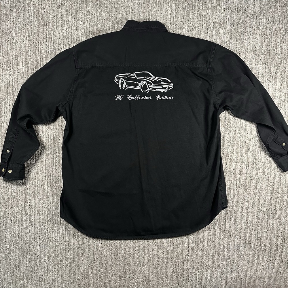 VTG Corvette Black‎ Denim Button Up Shirt XL 96 Collectors Edition Embroidered
